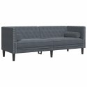 Sofa Chesterfield z wałkami, trzyosobowa, ciemnoszara, aksamit Lumarko!