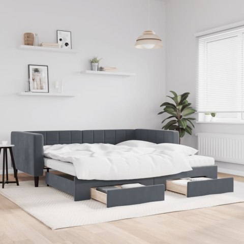 Sofa rozsuwana z szufladami, ciemnoszara, 100x200 cm, aksamit Lumarko!