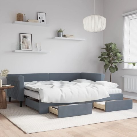 Sofa rozsuwana z szufladami, ciemnoszara, 90x200 cm, aksamit Lumarko!
