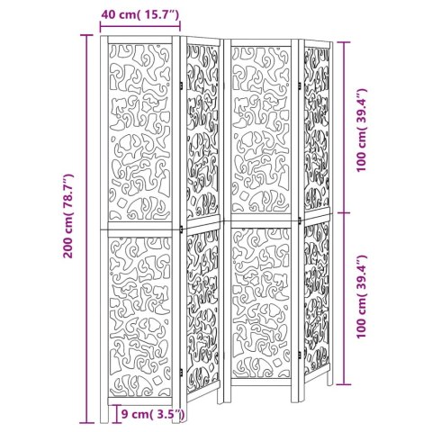 Parawan pokojowy, 4-panelowy, czarny, lite drewno paulowni Lumarko!