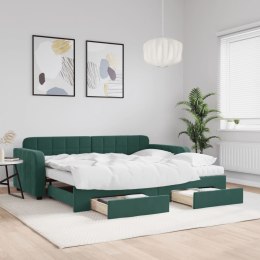 Sofa rozsuwana z szufladami, ciemnozielona, 90x200 cm, aksamit Lumarko!
