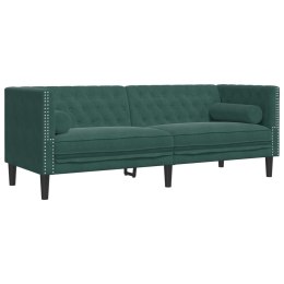 Sofa Chesterfield z wałkami, 3-osobowa, ciemnozielona, aksamit Lumarko!