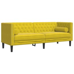 Sofa Chesterfield z wałkami, trzyosobowa, żółta, aksamit Lumarko!