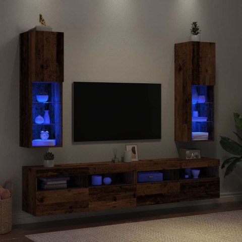 Szafki TV, z LED, 2 szt., stare drewno, 30,5x30x102 cm Lumarko!