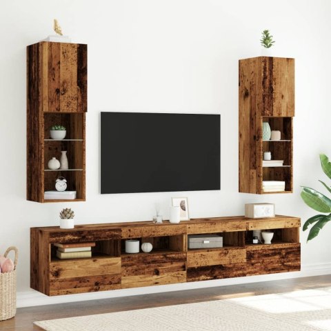 Szafki TV, z LED, 2 szt., stare drewno, 30,5x30x102 cm Lumarko!
