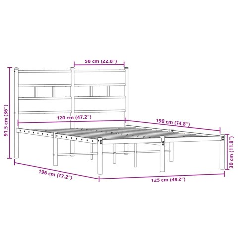 Metalowa rama łóżka, bez materaca, dąb sonoma, 120x190 cm Lumarko!