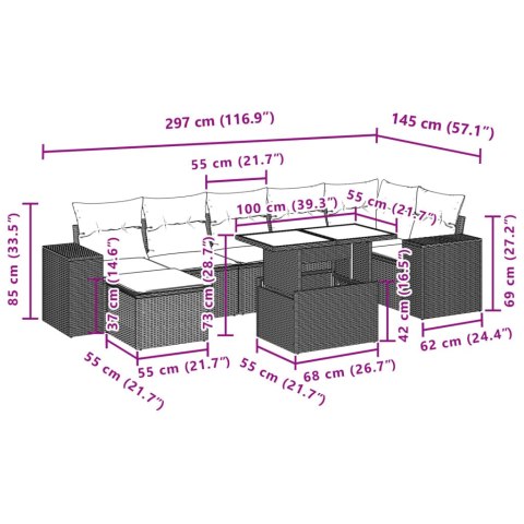 8-częściowy zestaw mebli ogrodowych z poduszkami, beżowy, polirattan Lumarko!