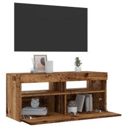 Szafka pod TV z oświetleniem LED, stare drewno, 90x35x40 cm Lumarko!