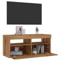 Szafka pod TV z oświetleniem LED, dąb artisan, 90x35x40 cm Lumarko!