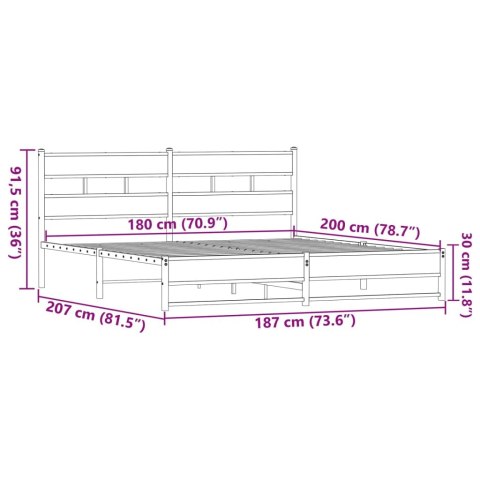 Metalowa rama łóżka, bez materaca, brązowy dąb, 180x200 cm Lumarko!