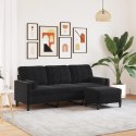 3-osobowa sofa z podnóżkiem, czarna, 180 cm, aksamit Lumarko!