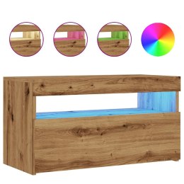 Szafka pod TV z oświetleniem LED, dąb artisan, 75x35x40 cm Lumarko!