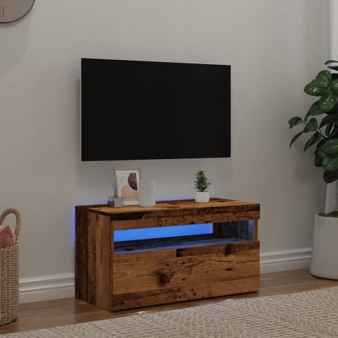 Szafka pod TV z oświetleniem LED, stare drewno, 75x35x40 cm Lumarko!