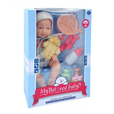 Lalka Bobas 36 cm w Ubranku z Misiem Akcesoria do Karmienia Lumarko!