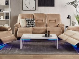 Sofa z elektryczną funkcją relaksu 3-osobowa welurowa LED z ładowarką beżowa BERGEN Lumarko!