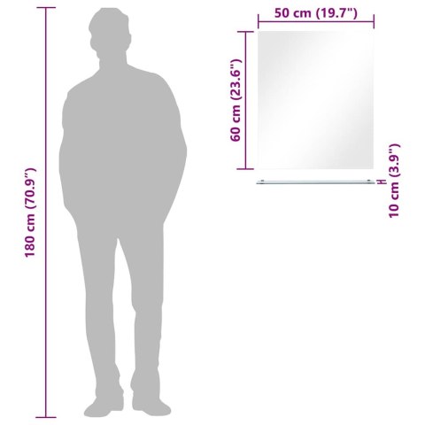 VidaXL Lustro ścienne z półką, 50x60 cm, hartowane szkło