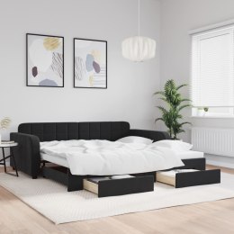 Sofa rozsuwana z szufladami, czarna, 100x200 cm, aksamit  Lumarko!