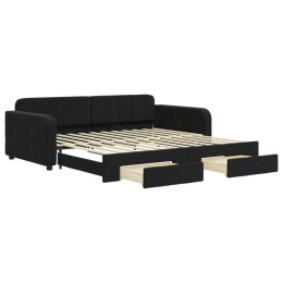 Sofa rozsuwana z szufladami, czarna, 100x200 cm, aksamit  Lumarko!