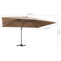 Parasol wiszący z LED i aluminiowym słupkiem, 400x300 cm, taupe  Lumarko!