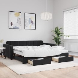 Sofa rozsuwana z szufladami, czarna, 100x200 cm, aksamit  Lumarko!