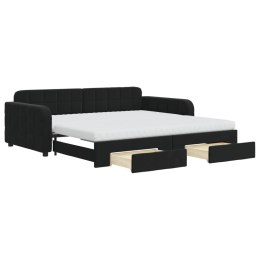 Sofa rozsuwana z szufladami, czarna, 100x200 cm, aksamit  Lumarko!