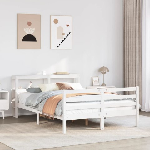 Rama łóżka z wezgłowiem, biała, 150x200 cm, lite drewno sosnowe  Lumarko!