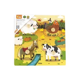 VIGA Drewniane Puzzle z Pinezkami Farma 12m+ Lumarko!