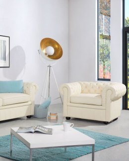 Fotel CHESTERFIELD Skóra naturalna Beżowy Lumarko!