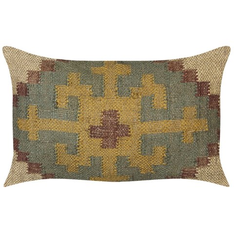 Poduszka dekoracyjna SARON Juta 30 x 50 cm Zielony Wzór orientalny Lumarko!