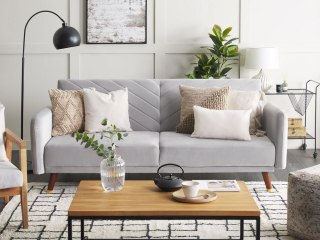 Sofa rozkładana welurowa jasnoszara SENJA
