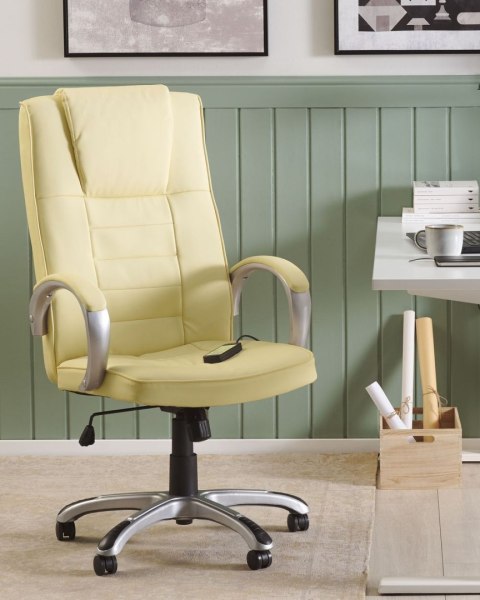 Fotel biurowy regulowany z funkcją masażu ekoskóra beżowy GRANDEUR II