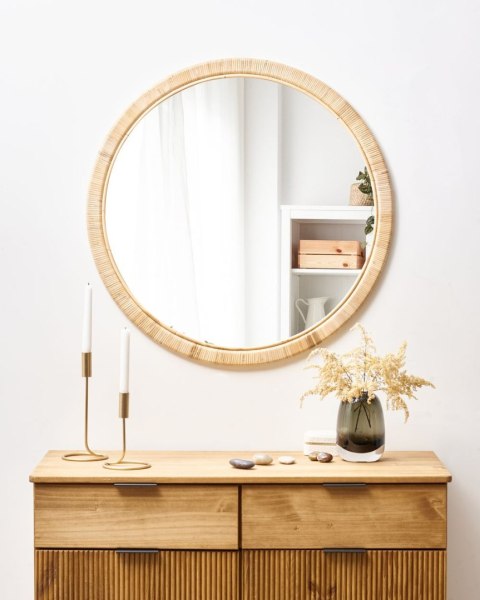 Lustro ścienne ANLEZY 80 cm 80 cm Rattan Naturalny