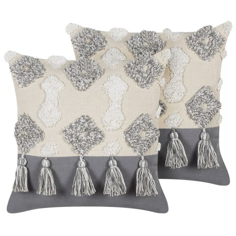 Zestaw 2 poduszek dekoracyjnych ALOCASIA Bawełna 45 x 45 cm Beżowy Wzór geometryczny