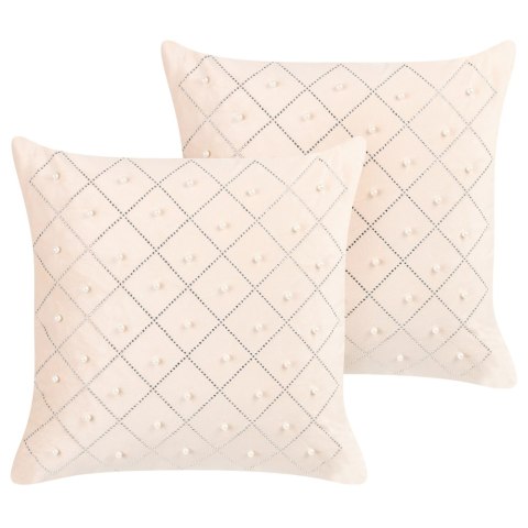 Zestaw 2 poduszek dekoracyjnych YARROW Welur 45 x 45 cm Beżowy Wzór geometryczny Lumarko!