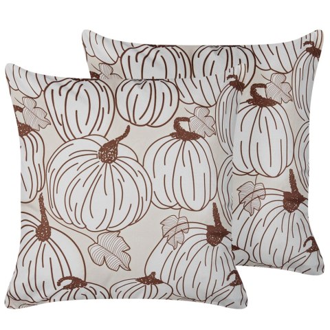 Zestaw 2 poduszek dekoracyjnych GOURD Welur 45 x 45 cm Beżowy Wzór roślinny Lumarko!