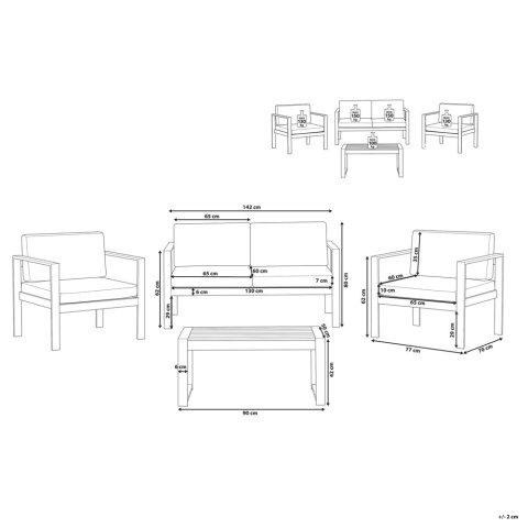 Zestaw ogrodowy ze stolikiem dla 4 osób SALERNO Metal Jasnoszary