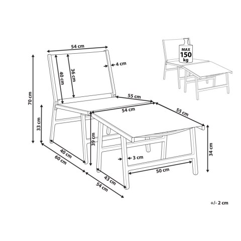 Krzesło ogrodowe MARCEDDI Z podnóżkiem Metal Beżowy