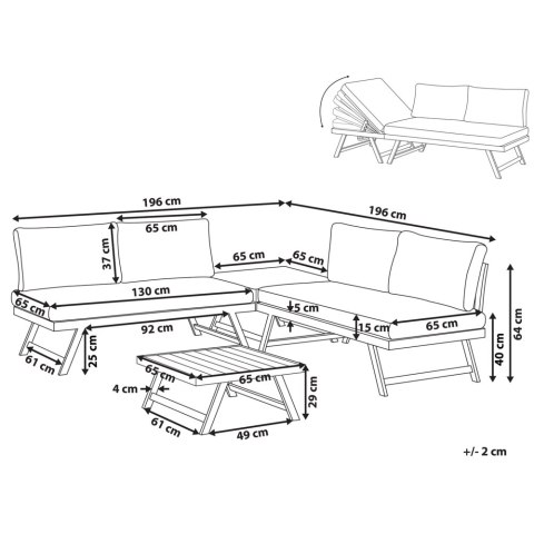 Narożnik ogrodowy ze stolikiem dla 5 osób COCCORINO Metal Beżowoszary