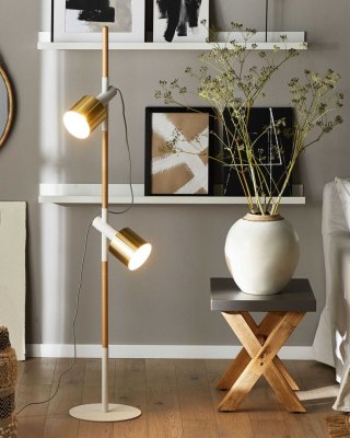 Lampa podłogowa OWENS Regulowana Drewno Biały