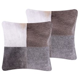 Zestaw 2 poduszek dekoracyjnych NELLAD Skóra naturalna 45 x 45 cm Szary Patchwork Lumarko!