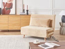 Sofa rozkładana welurowa jednoosobowa beżowa SETTEN Lumarko!