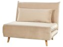 Sofa rozkładana welurowa jednoosobowa beżowa SETTEN Lumarko!