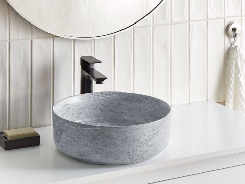 Umywalka nablatowa ceramiczna efekt granitu ⌀ 37 cm szara GUDAR