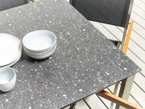 Zestaw ogrodowy dla 4 osób COSOLETO/GROSSETO Szkło hartowane Efekt granitu Czarny