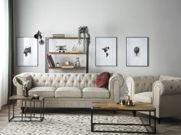 Komplet wypoczynkowy 4-osobowy duży beżowy CHESTERFIELD Lumarko!
