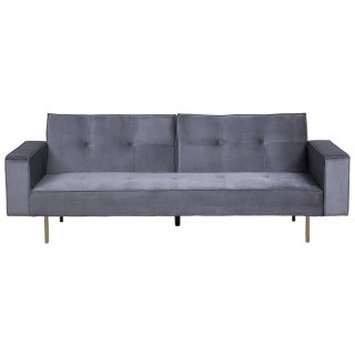 Sofa rozkładana welurowa szara VISNES