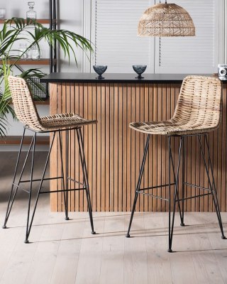 Zestaw 2 krzeseł barowych CASSITA Rattan Naturalny