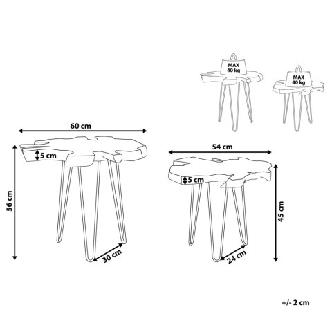 Zestaw 2 stolików pomocniczych ciemne drewno z czarnym CAMROSE