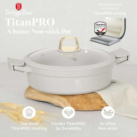 PŁASKI GARNEK TYTANOWY Z POKRYWĄ 28cm BERLINGER HAUS BH-7785 SAHARA Lumarko!