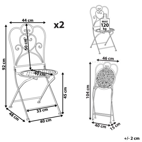 Zestaw 2 krzeseł ogrodowych TRIESTE Składane Metal Jasnobeżowy